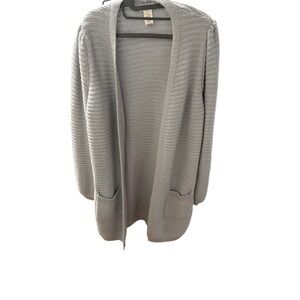 Max Studio Womens Long Open Front Cardigan Sweater Light Gray Size L Pockets